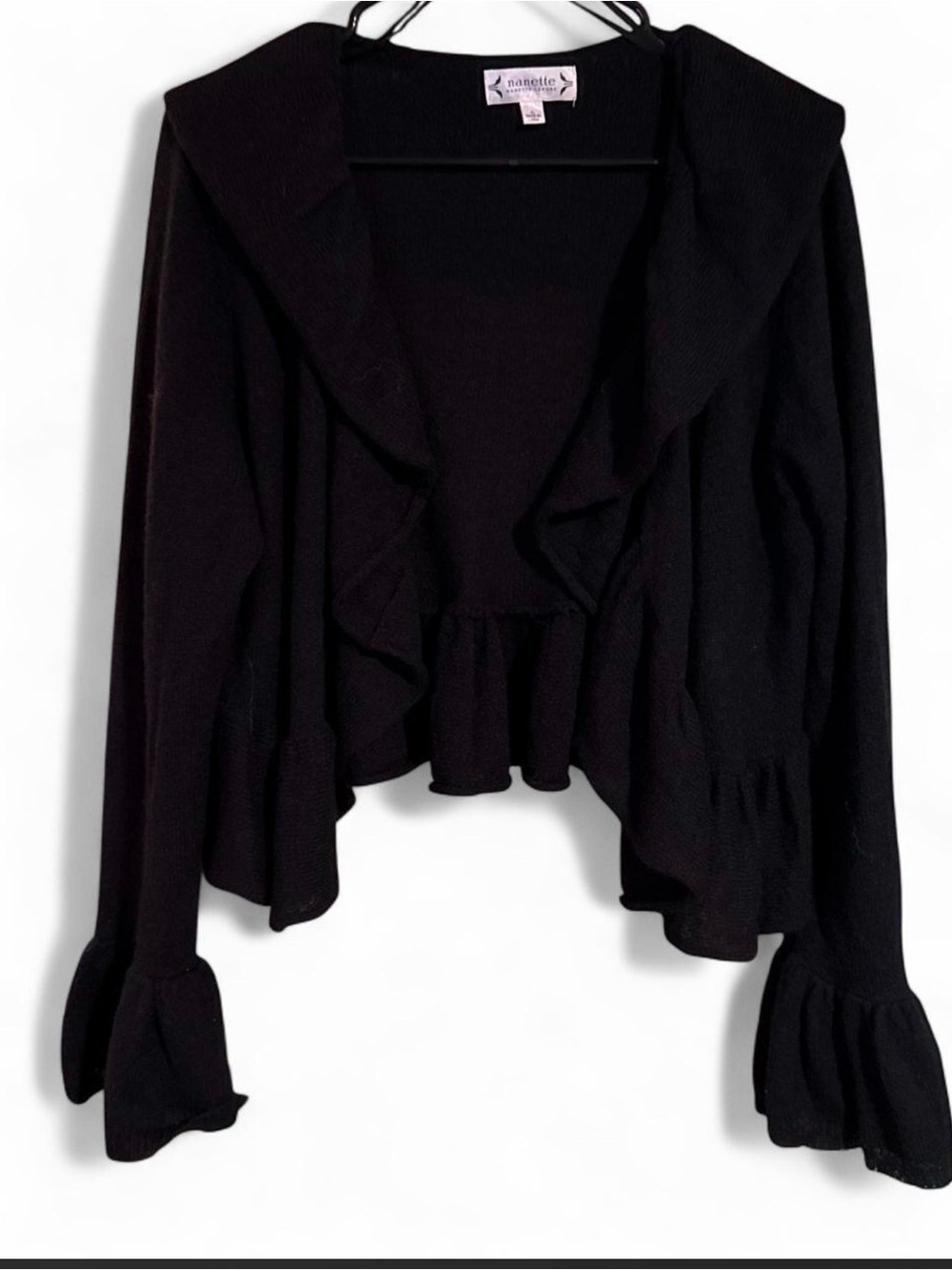 Nanette Lepore Black Ruffle-Front Knit Cardigan
